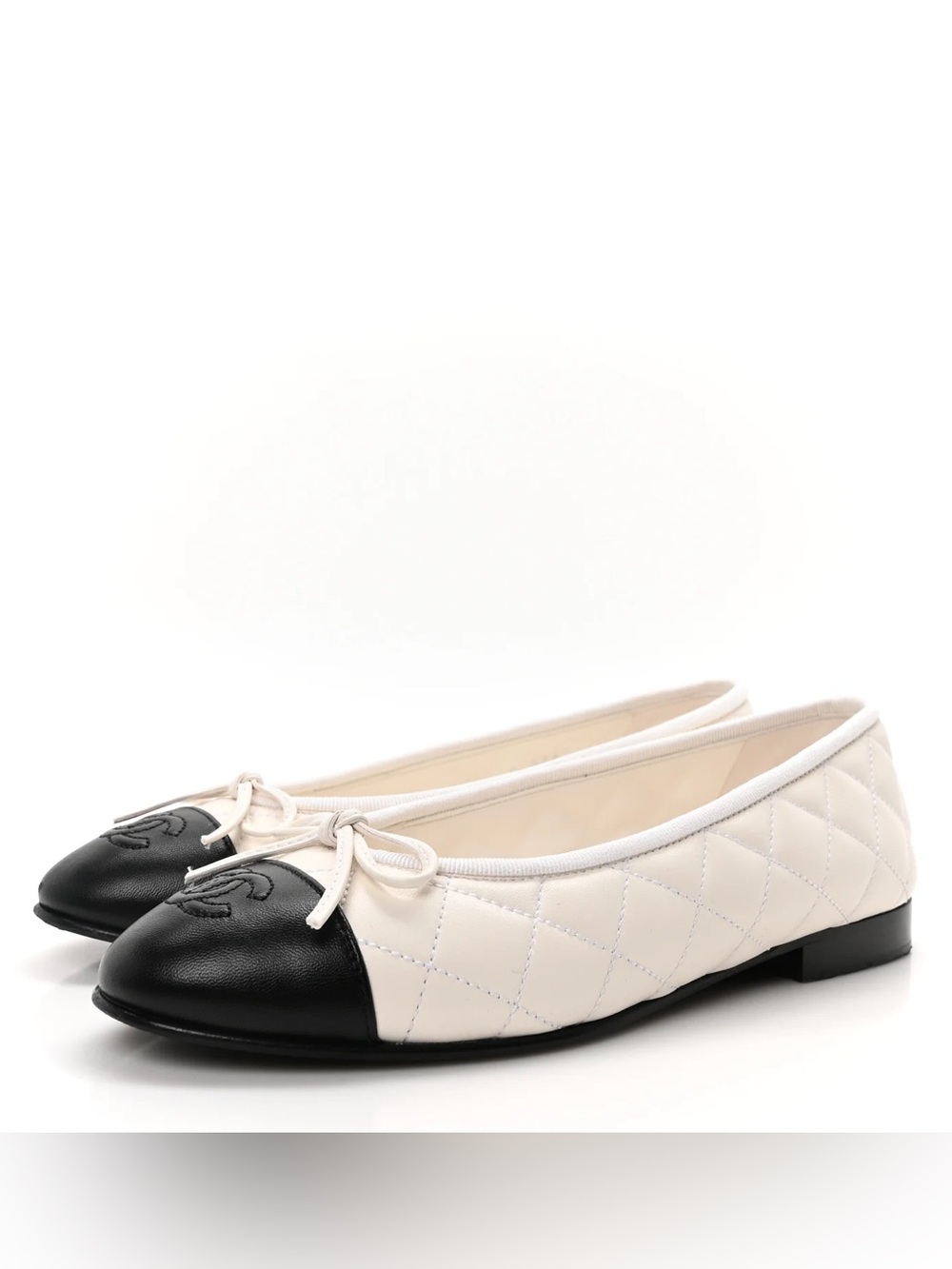 CHANEL BALLET FLATS BLACK & WHITE QUILTED LAMBSKIN SOLD OUT BNIB